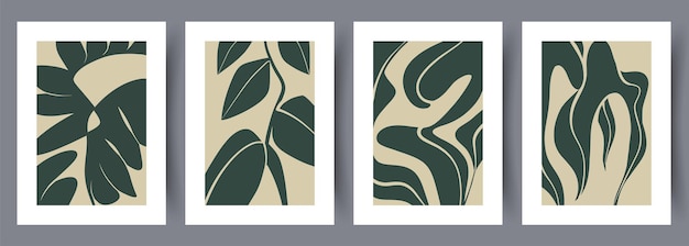 Scandinavische abstracte vector print set vector stijl. Afdrukbare muur kunst vector poster set. Handgetekend minimalisme ontwerp voor Scandinavisch interieur.