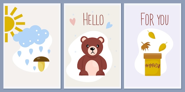 Scandinavische stijlsjabloon en posterset met schattige teddybeer