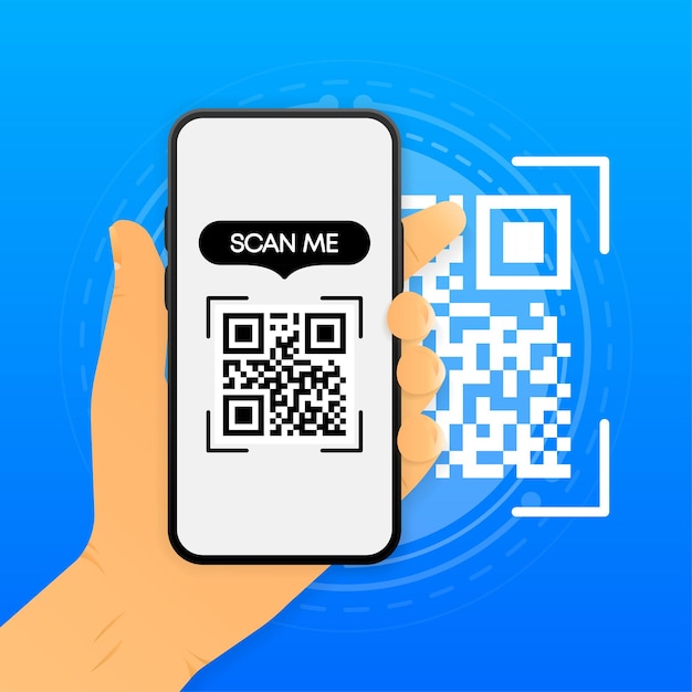 지불을위한 QR 코드 개념 QR 코드 스캔 손 들고 전화 벡터 일러스트 레이 션