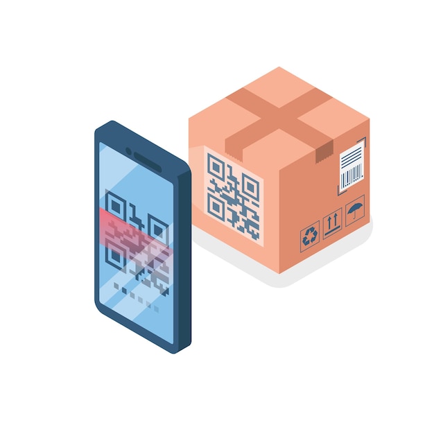 携帯電話で QR コードをスキャンする スマートフォンでクイックコードをスキャニングする ベクトル