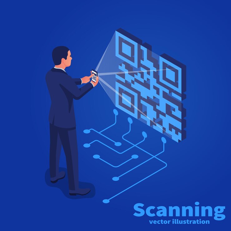 Vector scanning qr code on mobile phone vector illustration isometric design isolated on background modern digital technology scanning quick code