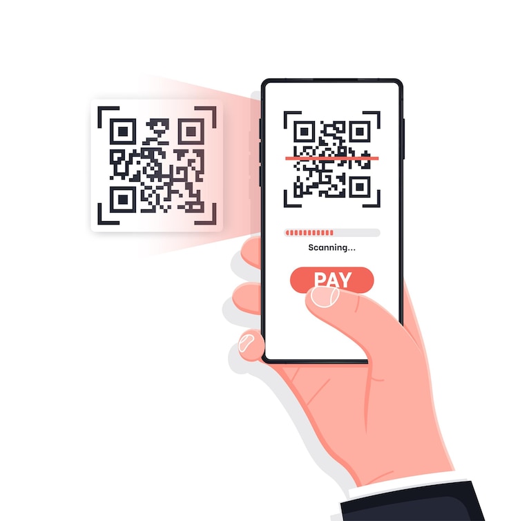 Vector scanning qr code with mobile smart phone isolated on white background