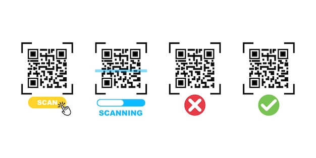 Scanproces voor qr-code Set scanpictogram Barcode scannen met smartphone Vector 10 Eps