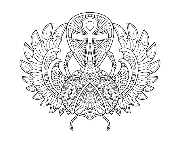 Scarab beetle mandala design. coloring page 