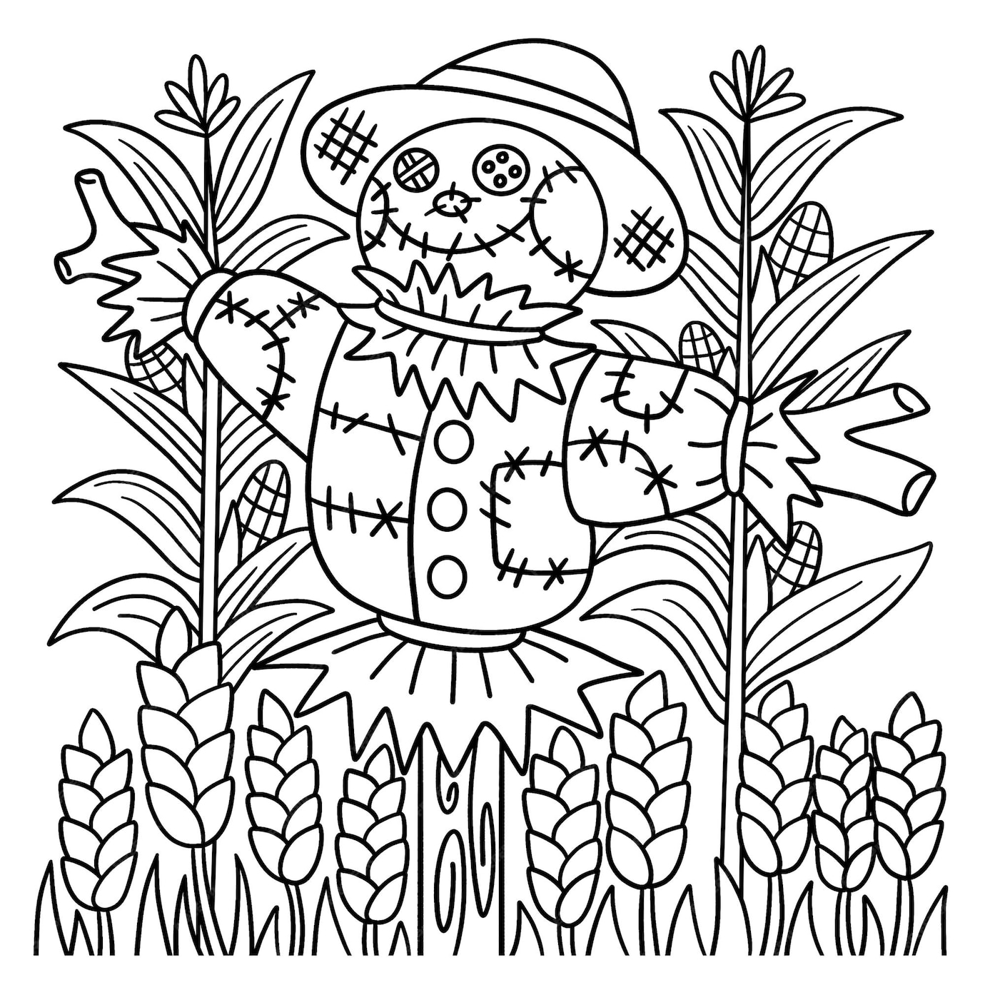 Premium Vector | Scarecrow Coloring Page for Kids