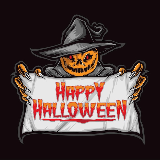 Spaventapasseri che tiene il vettore di banner di halloween