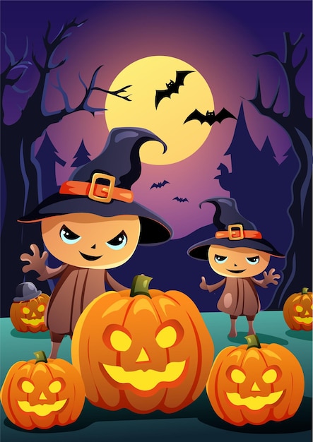 Vector scarecrow and pumpkin halloween flyer