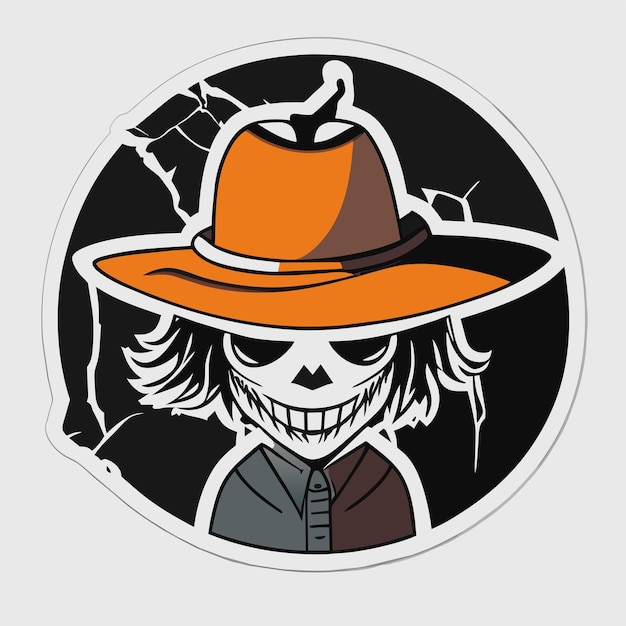 Vector scarecrow schedel gezicht tatoeage sticker halloween eng en griezelig horror gekke duivel