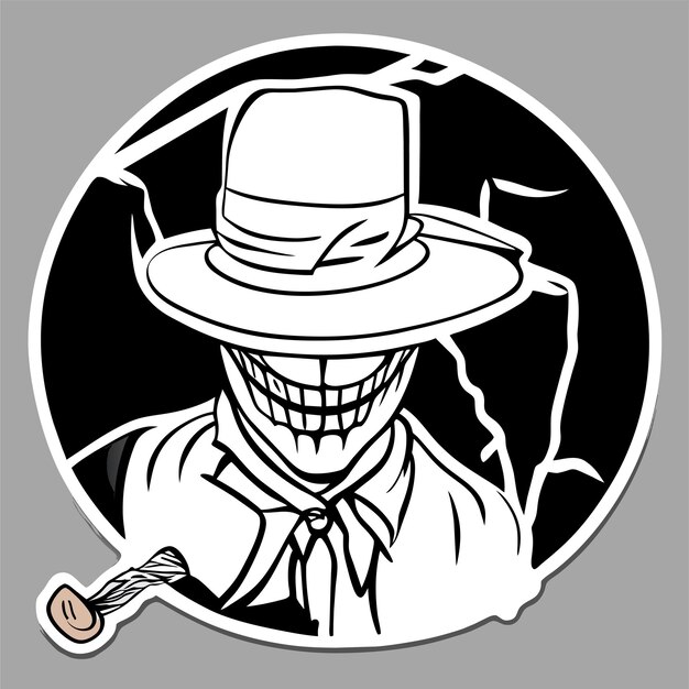 Vector scarecrow schedel gezicht tatoeage sticker halloween eng en griezelig horror gekke duivel