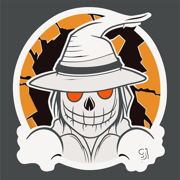 Vector scarecrow skull face tattoo sticker halloween scary creepy horror crazy devil