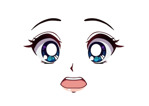 Premium Vector | Scared anime face. manga style big blue eyes, little nose  and kawaii mouth. hand drawn vector cartoon illustration.