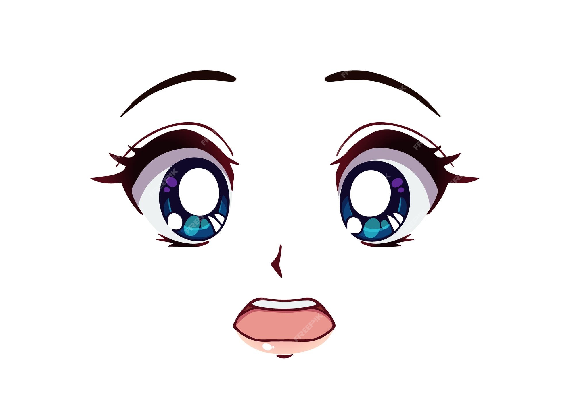 Kawaii cute face expression eyes and mouth scared Vector Image