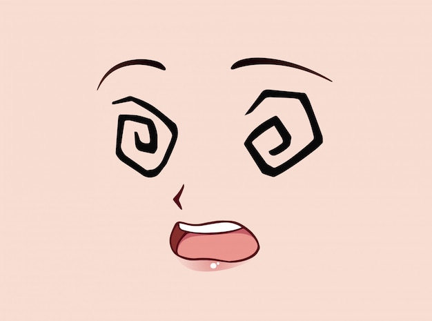 Vector scared anime face. manga style funny eyes, little nose and kawaii mouth. hand drawn  cartoon illustration.