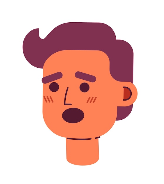 Scared curly haired man with open mouth semi flat vector character head