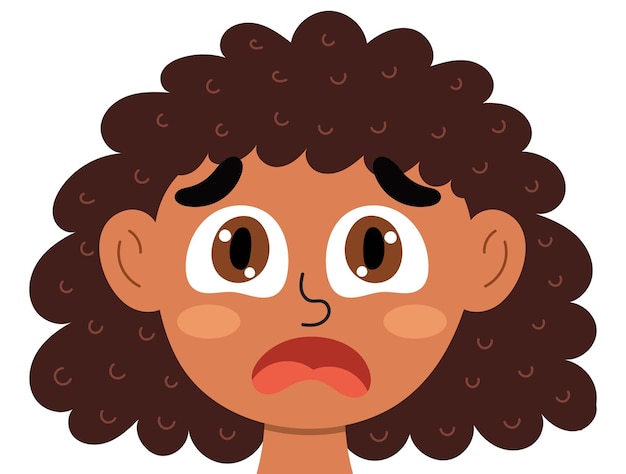 Vector scared emotion face. little girl clipart with emotional expression. feeling concept vector