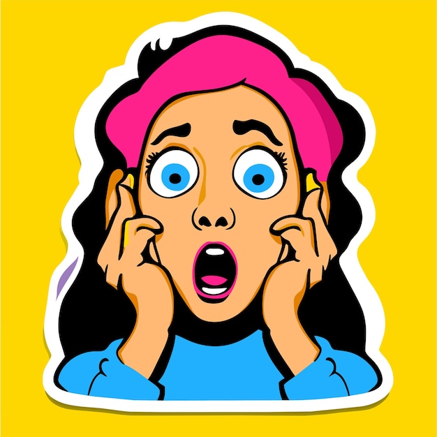 Scared expression and pose hand drawn flat stylish cartoon sticker icon concept isolated