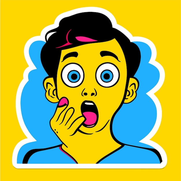 Scared expression and pose hand drawn flat stylish cartoon sticker icon concept isolated