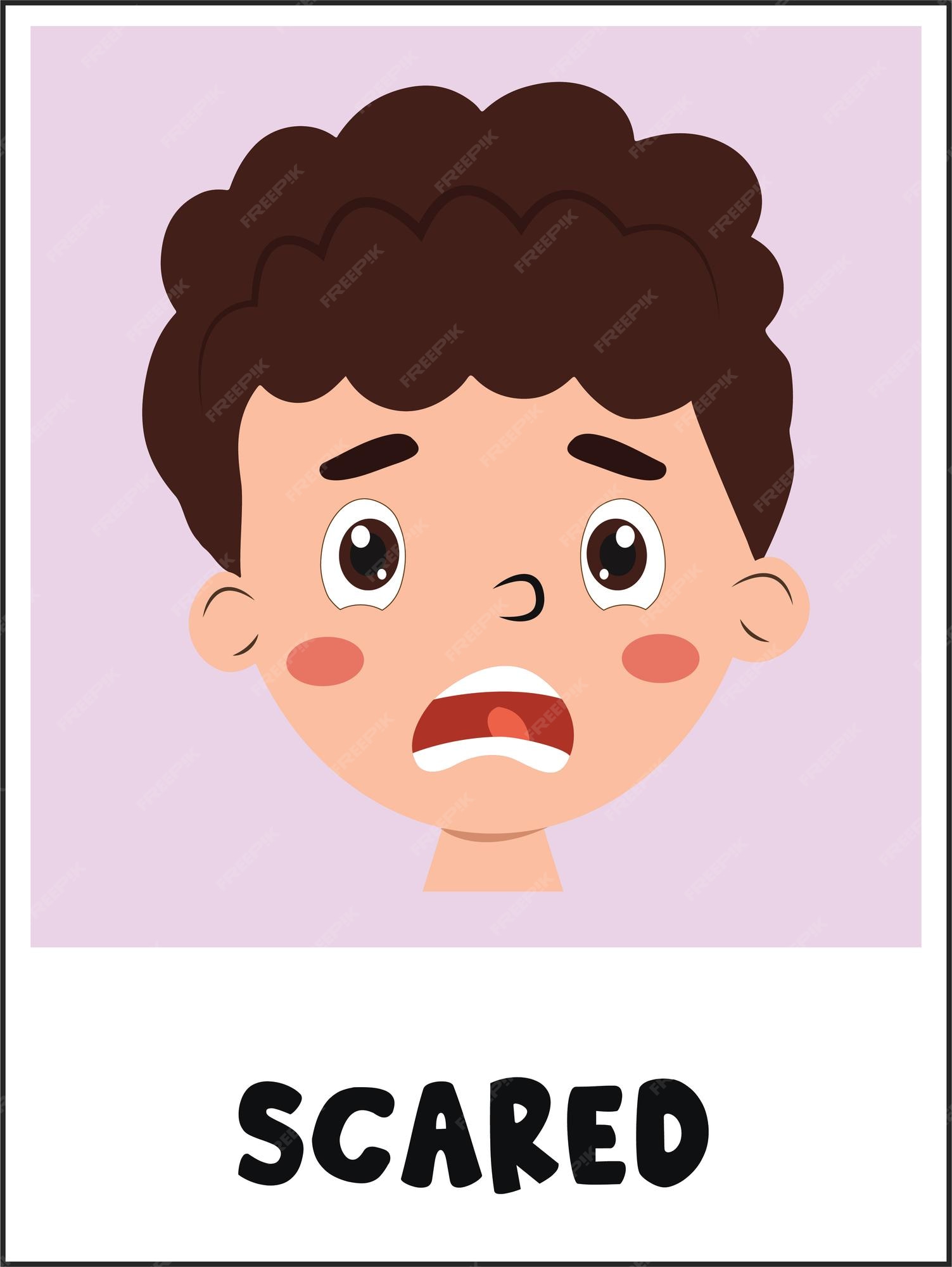 Premium Vector  Scared face cartoon flashcard