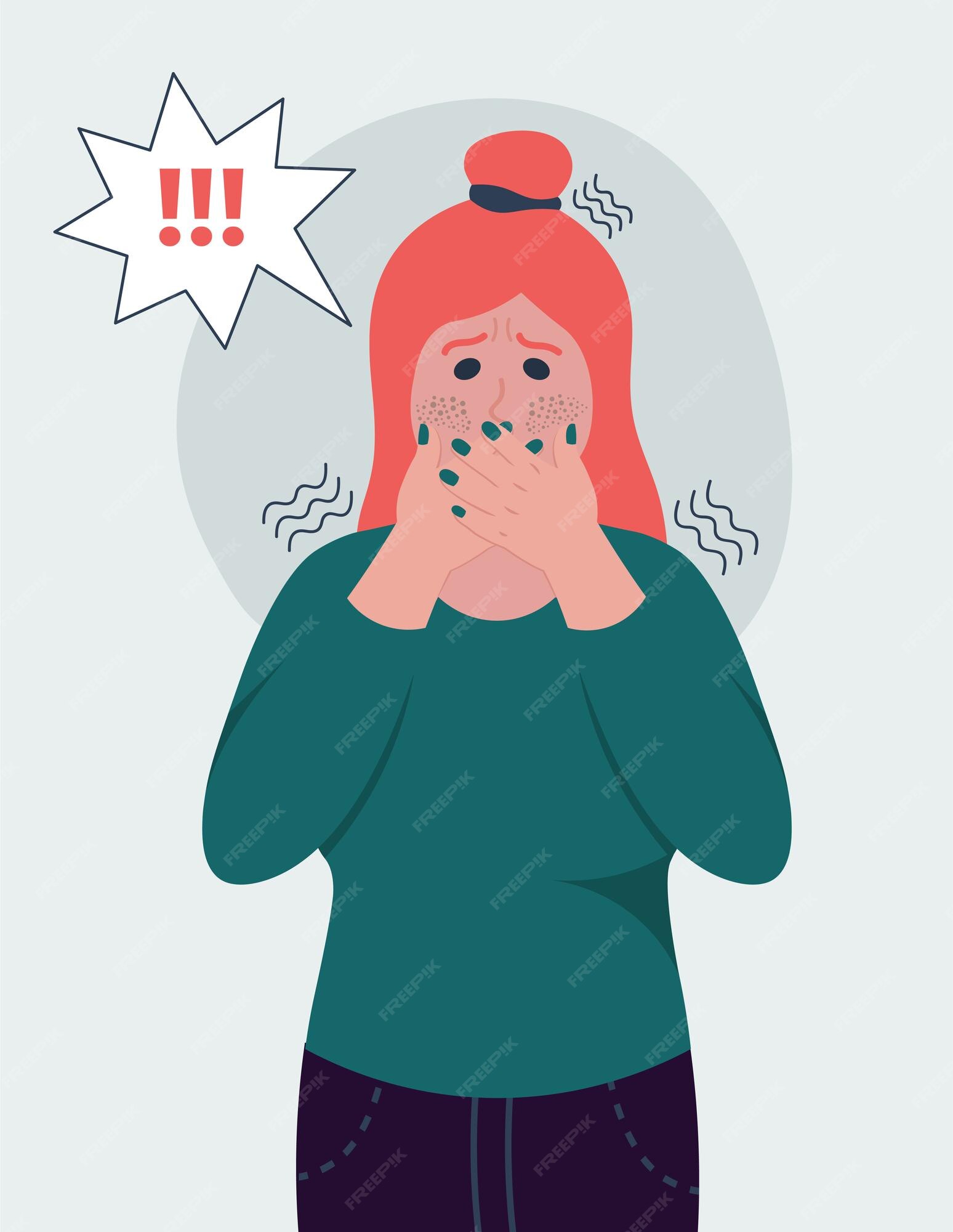 A Girl in Shocked Emotion. Woman Holds a Hand Near Her Mouth. the Girl is  Scared. High Detailed Hand Drawing Vector Stock Vector - Illustration of  frightened, female: 126396362