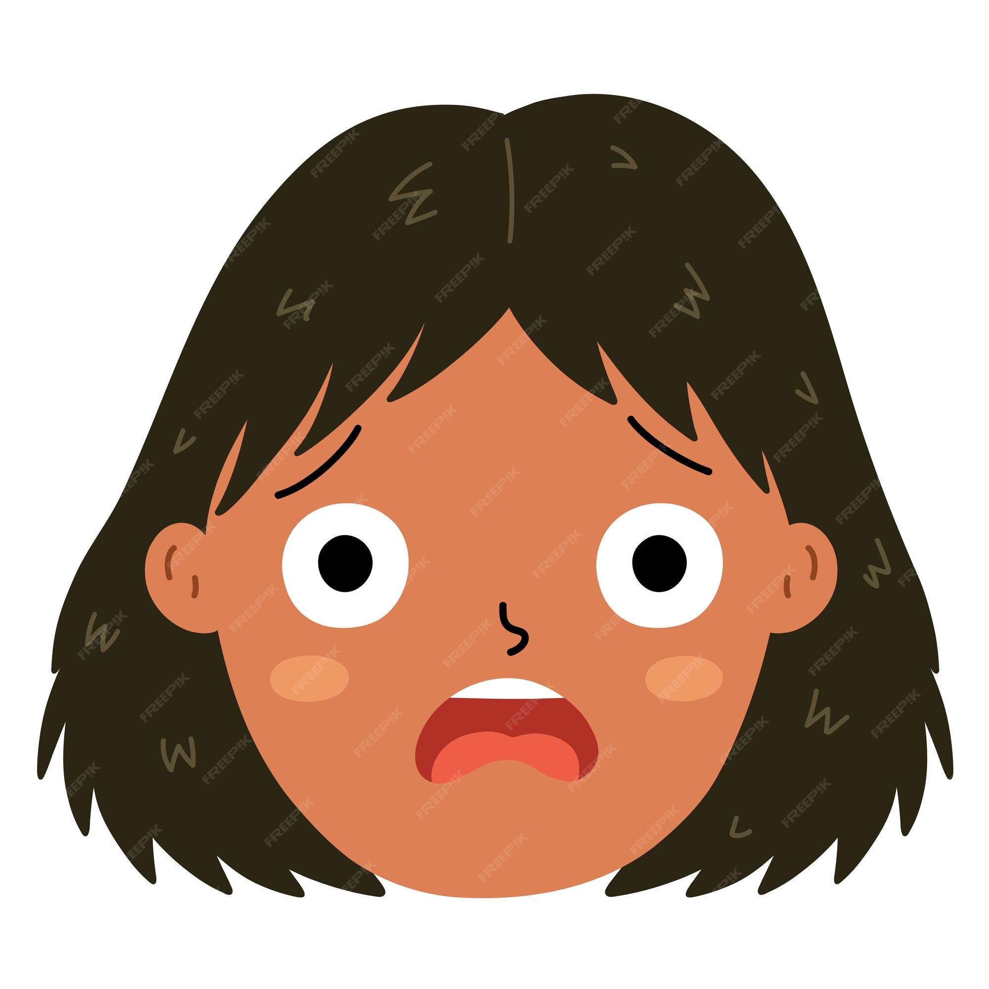 Cartoon face frightened or worry emoji, vector character scared