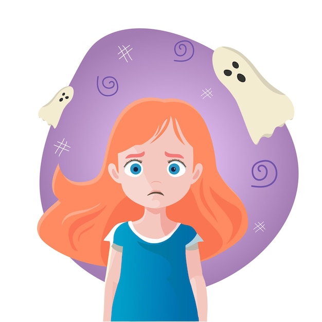 Vector scared girl on white isolated background