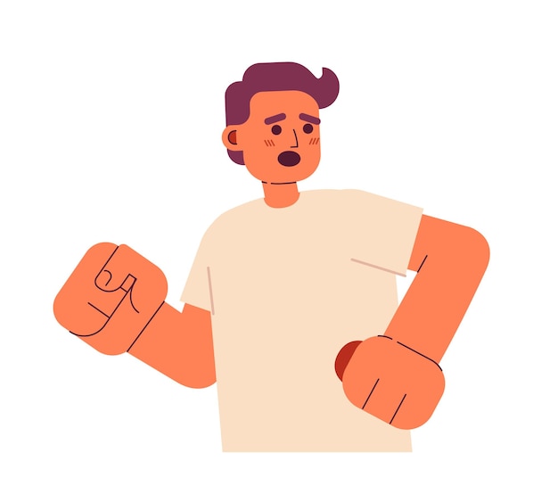 Scared guy running away semi flat color vector character