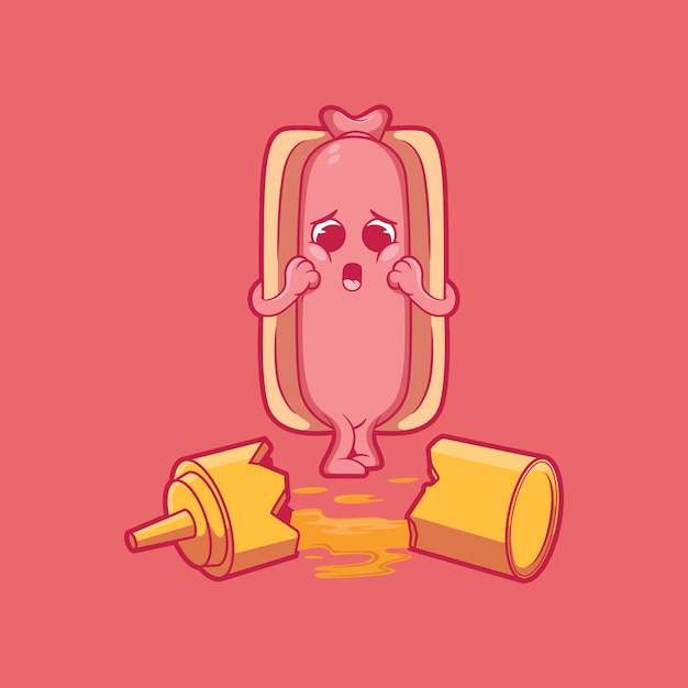 Scared Hot Dog character vector illustration Food funny design concept