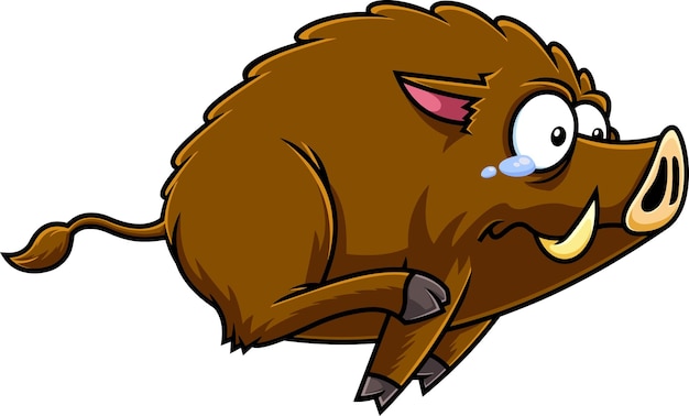 Scared little wild boar cartoon character running vector hand drawn illustration