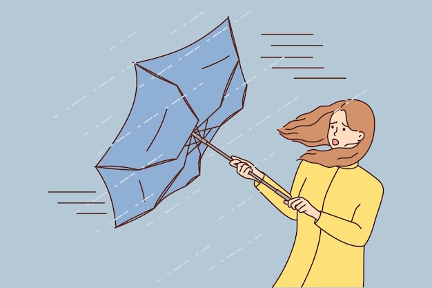 ベクトル 雨の中で傘で若い女性を怖がらせた