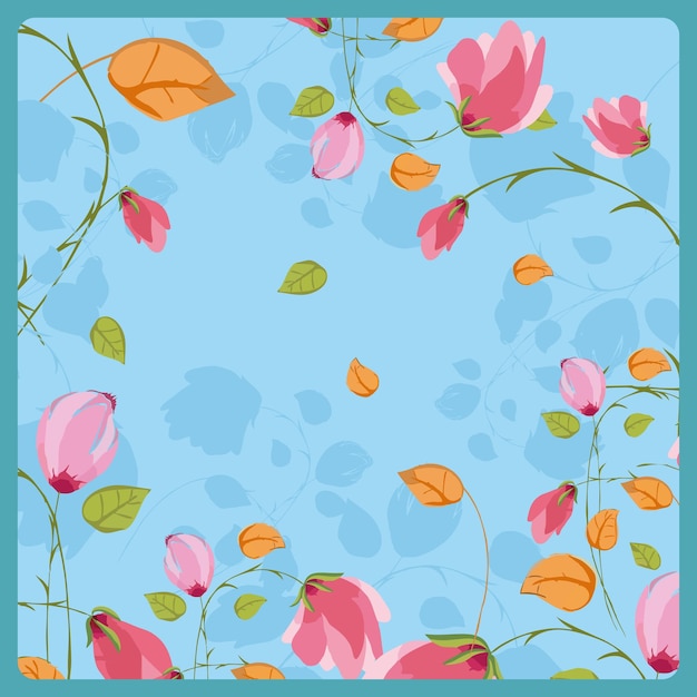 Scarf design floral pattern with flowers on blue background