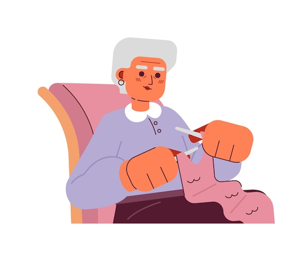 Scarf knitting granny semi flat colorful vector character