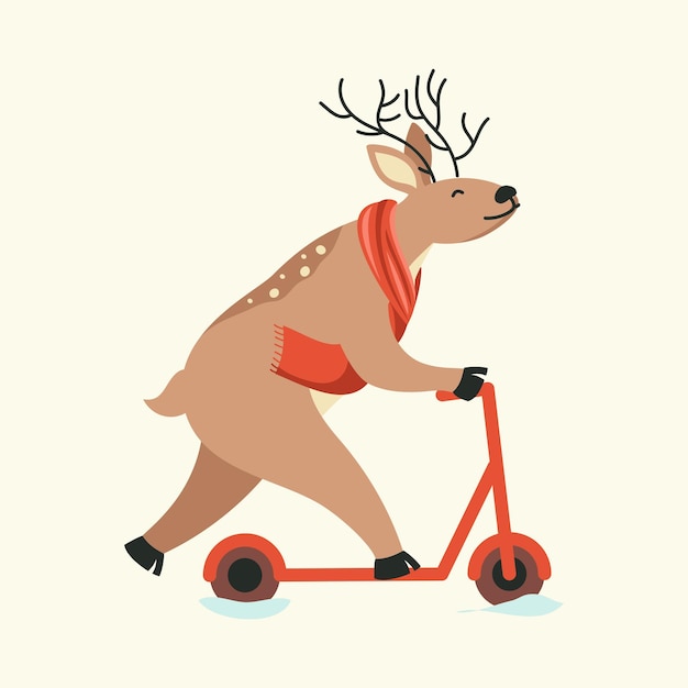 Scarf Wearing Reindeer On Cycle Board Against Cosmic Latte Background