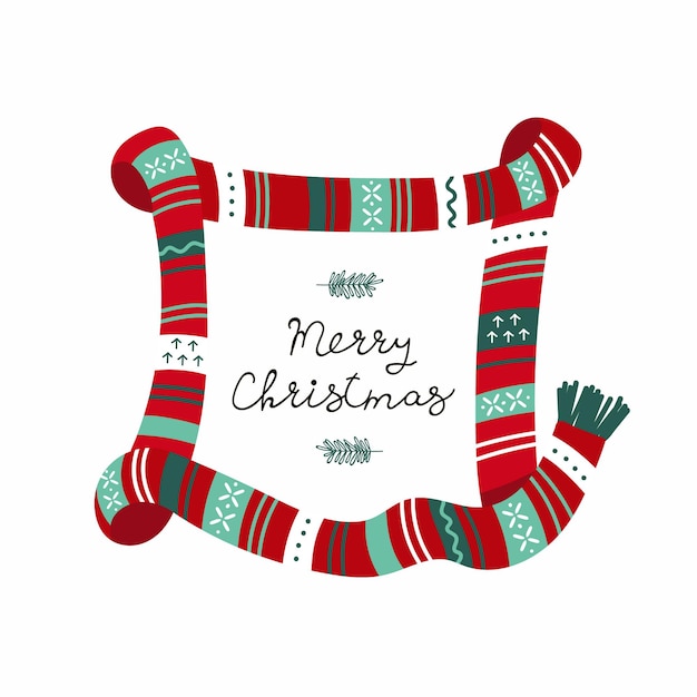 Vector scarf with scandinavian ornament and merry christmas lettering vector decorative square frame