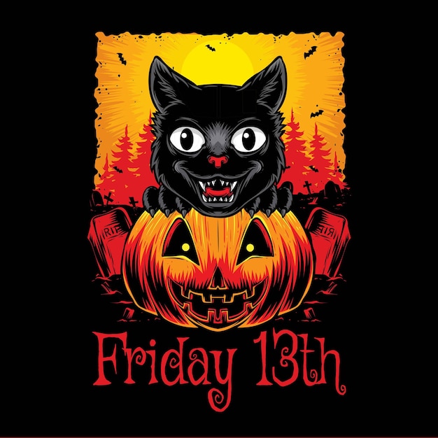 Vector scary black cat cartoon illustration