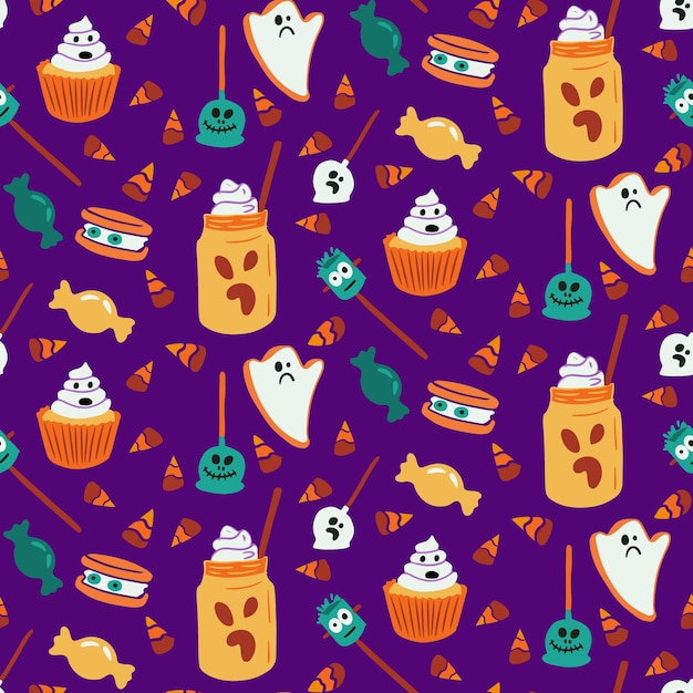 Vector scary candies halloween seamless pattern for holiday decoration bold elements in minimalistic style