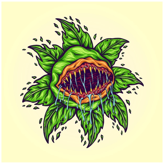 Scary carnivorous zombie plant illustration