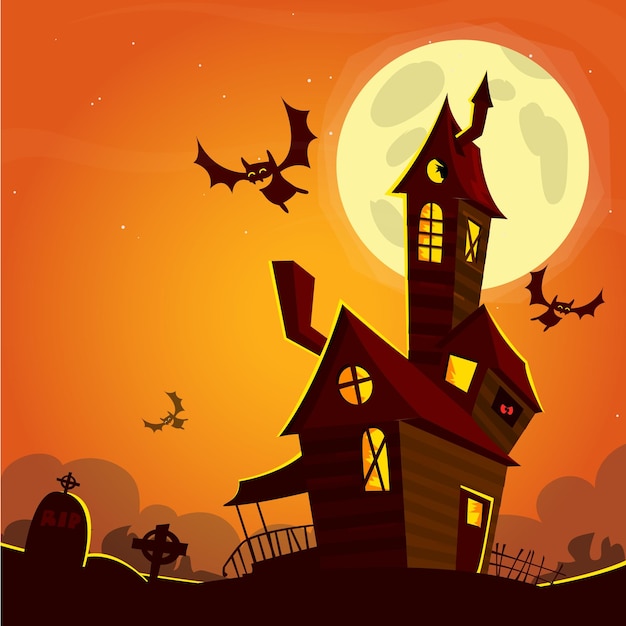 Scary cartoon haunted house Halloween Vector illustration