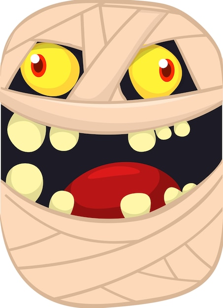 Vector scary cartoon monster mummy face vector cute square avatar or icon halloween illustration great for party decoration