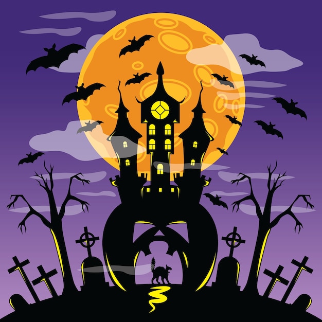 Vector scary castle in halloween poster