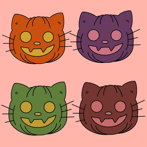 Vettore dell'illustrazione di halloween felice della zucca del gatto spaventoso