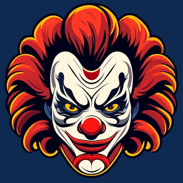 Scary clown head with red hair hand drawn flat stylish cartoon sticker icon concept isolated