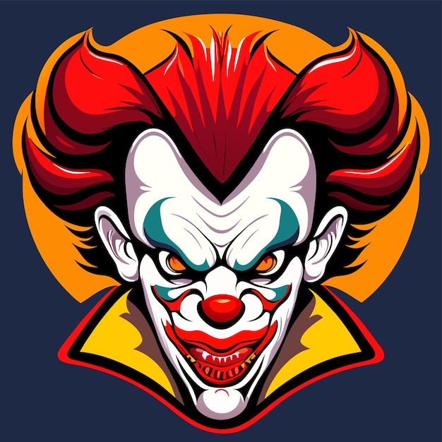 Scary clown head with red hair hand drawn flat stylish cartoon sticker icon concept isolated