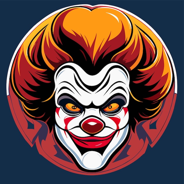 Capo di clown spaventoso con capelli rossi disegnato a mano piatto adesivo di cartone animato elegante concetto di icona isolato