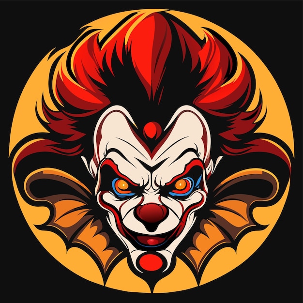 Scary clown head with red hair hand drawn flat stylish cartoon sticker icon concept isolated