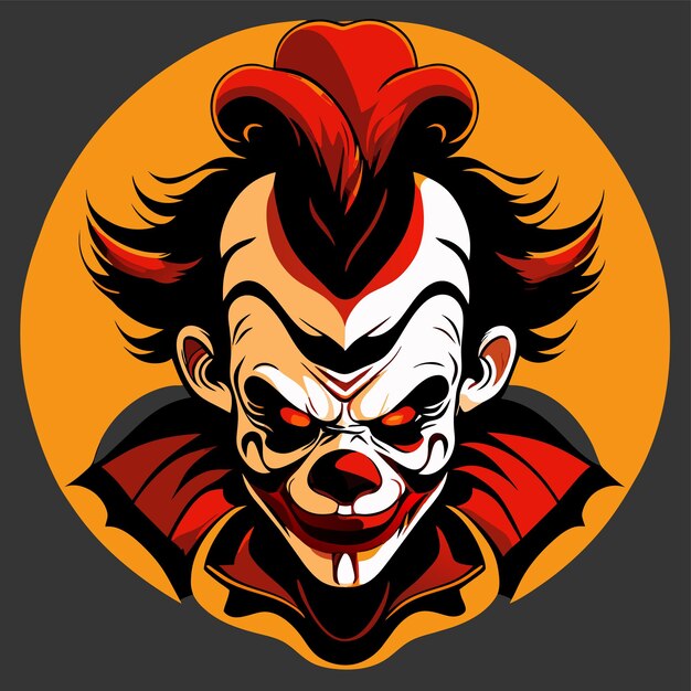 Scary clown head with red hair hand drawn flat stylish cartoon sticker icon concept isolated