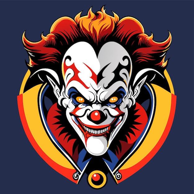 Scary clown head with red hair hand drawn flat stylish cartoon sticker icon concept isolated