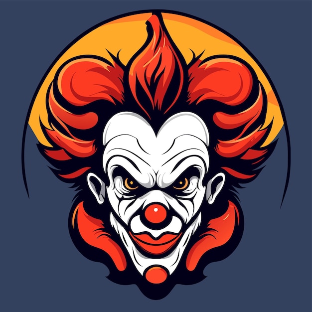 Vector scary clown head with red hair hand drawn flat stylish cartoon sticker icon concept isolated