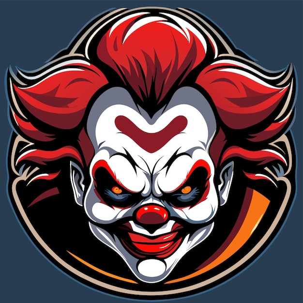 Scary clown hoofd met rood haar hand getekend plat stijlvolle cartoon sticker icoon concept geïsoleerd