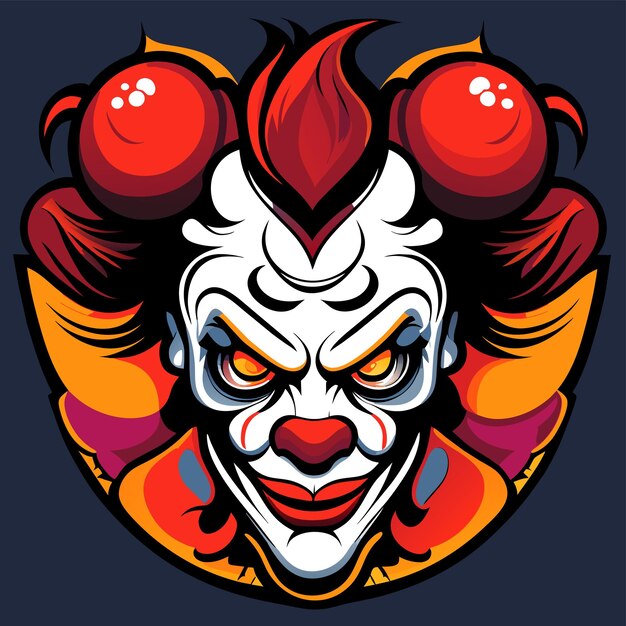 Scary clown hoofd met rood haar hand getekend plat stijlvolle cartoon sticker icoon concept geïsoleerd