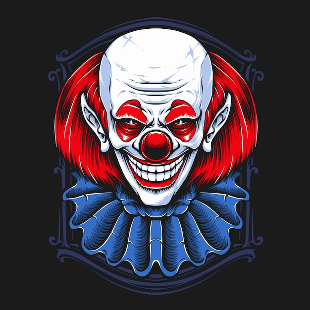 Vector scary clown with red hair illustration